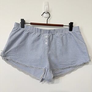 Social Scene Pajama Shorts Womens Large Blue White Striped‎ Cheeky Coquette